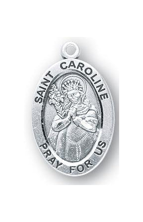 Sterling Silver Oval Shaped Saint Caroline Medal