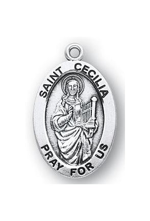 Sterling Silver Oval Shaped Saint Cecelia Medal