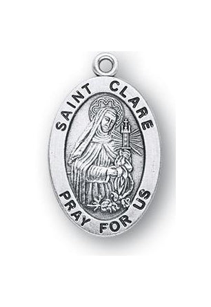 Sterling Silver Oval Shaped Saint Clare Medal