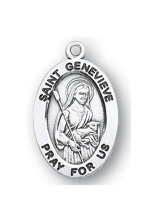 Sterling Silver Oval Shaped Saint Genevieve Medal