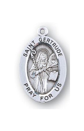 Sterling Silver Oval Shaped Saint Gertrude Medal