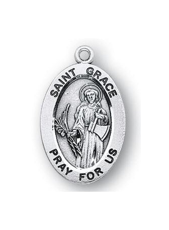 Sterling Silver Oval Shaped Saint Grace Medal