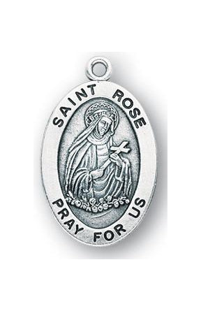 Sterling Silver Oval Shaped Saint Rose Medal
