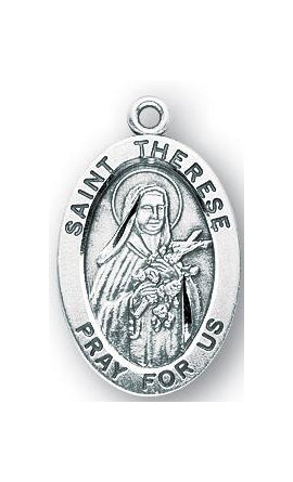 Sterling Silver Oval Shaped Saint Therese Medal