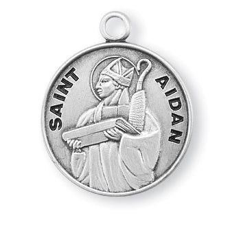Sterling Silver Round Shaped Saint Aidan Medal