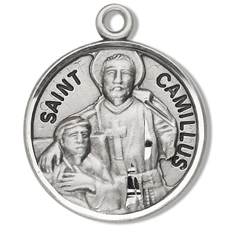 Sterling Silver Round Shaped Saint Camillus Medal