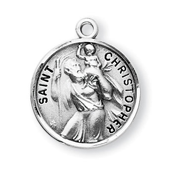 Sterling Silver Round Shaped Saint Christopher Medal