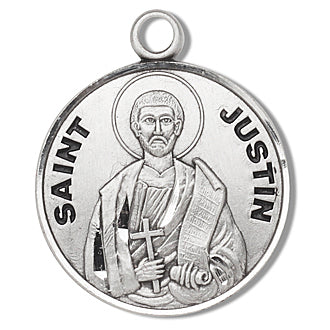Sterling Silver Round Shaped Saint Justin Medal