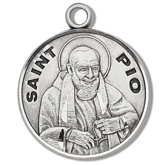 Sterling Silver Round Shaped Saint Pio Medal