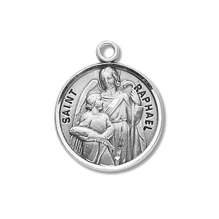 Sterling Silver Round Shaped Saint Raphael Medal
