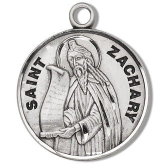 Sterling Silver Round Shaped Saint Zachary Medal