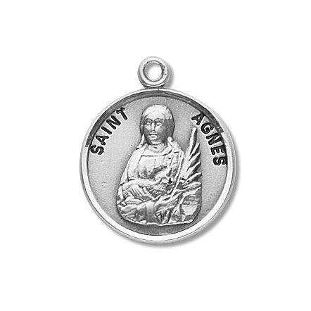 Sterling Silver Round Shaped Saint Agnes Medal