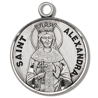 Sterling Silver Round Shaped Saint Alexandra Medal