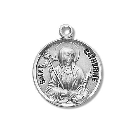 Sterling Silver Round Shaped Saint Catherine Medal