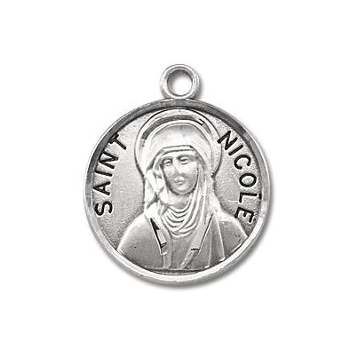 Sterling Silver Round Shaped Saint Nicole Medal