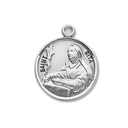 Sterling Silver Round Shaped Saint Rita Medal