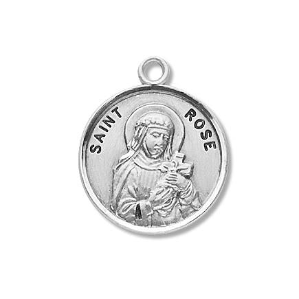 Sterling Silver Round Shaped Saint Rose Medal