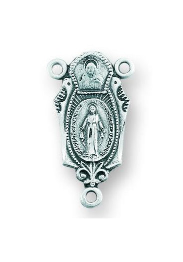 Sterling Silver Miraculous and Sacred Heart Rosary Center