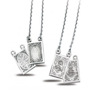 Sterling Silver Two Piece Miraculous Medals with Genuine Rhodium Plated Chain