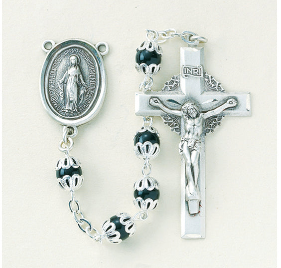 Black Double Capped Rosary - Engravable