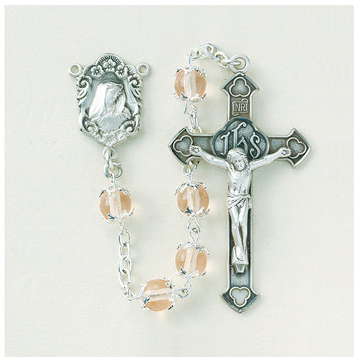 Glass Rose Imitation Capped Pearl Rosary - Engravable