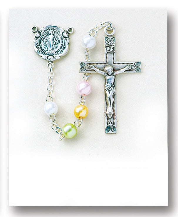 Multi Color Faux Pearl Rosary - Engravable
