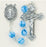 Blue Venetian Glass Flower Rosary - Engravable