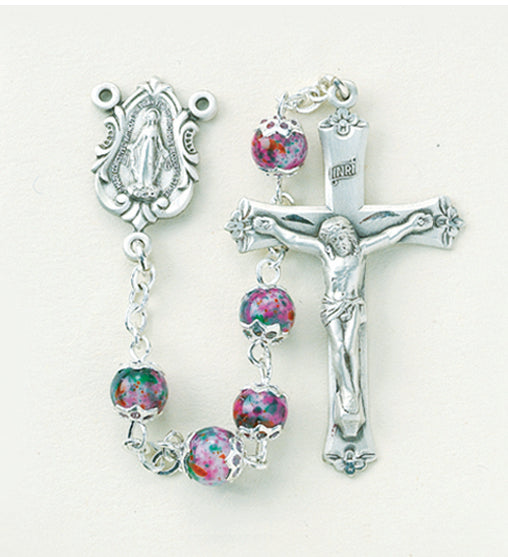 Pink Marble Double Capped Rosary - Engravable