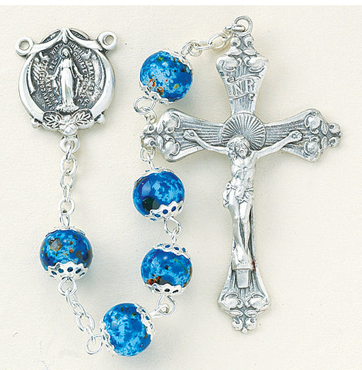 Blue Marble Double Capped Rosary - Engravable