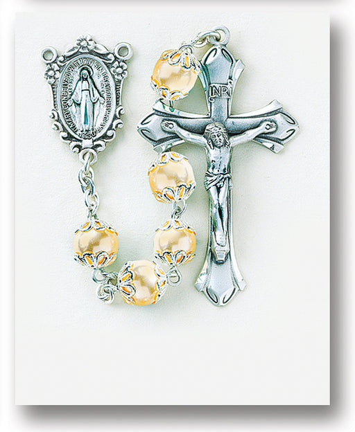 8mm Light Rose Imitation Pearl Rosary - Engravable