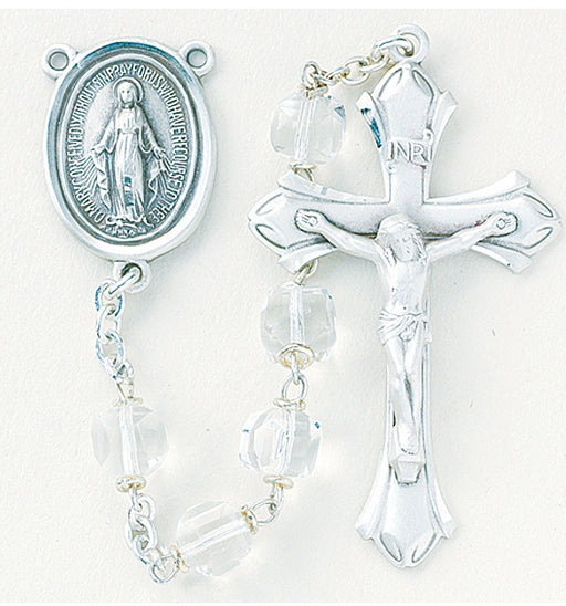 Tin Cut Crystal Aurora Rosary with Miraculous Center and Crucifix - Engravable