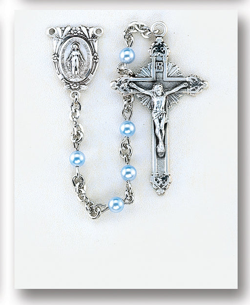 Blue Swarovski Pearl Rosary - Engravable