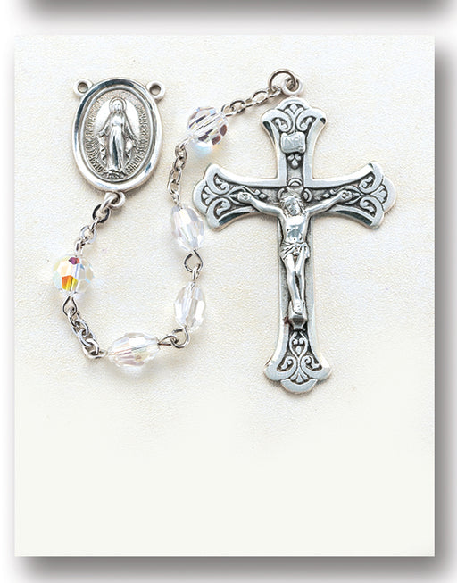 Multi Faceted Tin Cut Crystal Rosary - Engravable