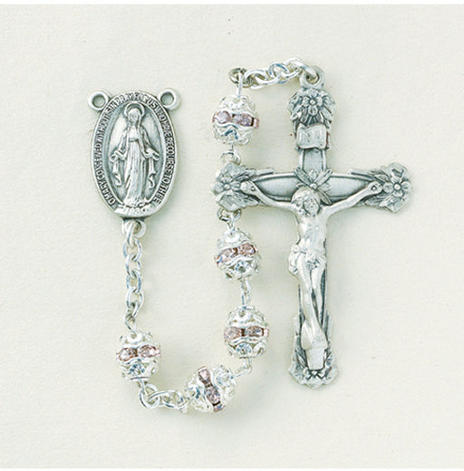 Multi Set Light Rose Crystal Rosary - Engravable