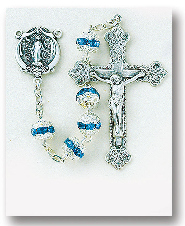 Capped Light Sapphire Rosary - Engravable