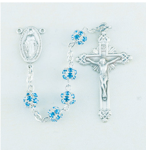 Multi Set Aqua Crystal Rosary - Engravable