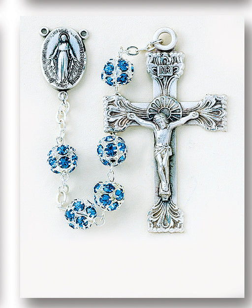 Multi Light Sapphire Crystal Rosary - Engravable