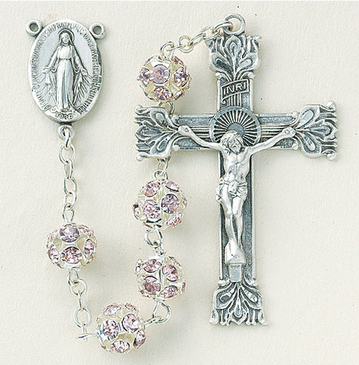 Multi Pink Crystal Rosary - Engravable