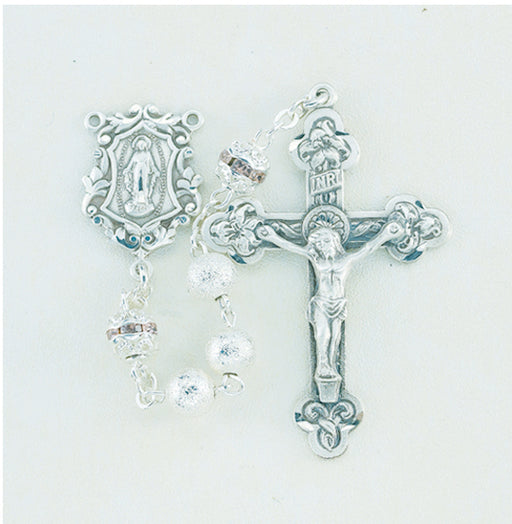 Silver Frosted Rosary - Engravable