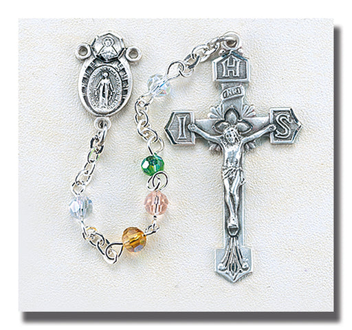 Tin Cut Multi Color Sterling Rosary - Engravable