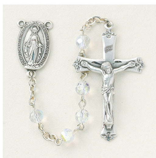 Tin Cut Aurora Crystal Rosary - Engravable