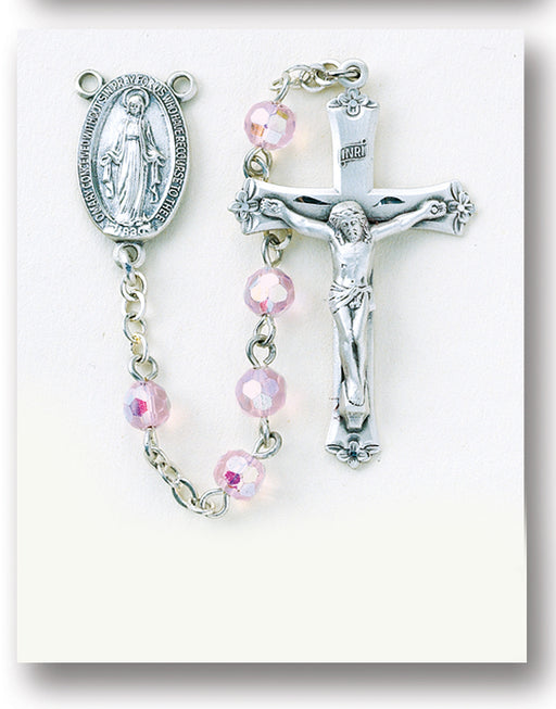 Light Rose Tin Cut Crystal Rosary - Engravable