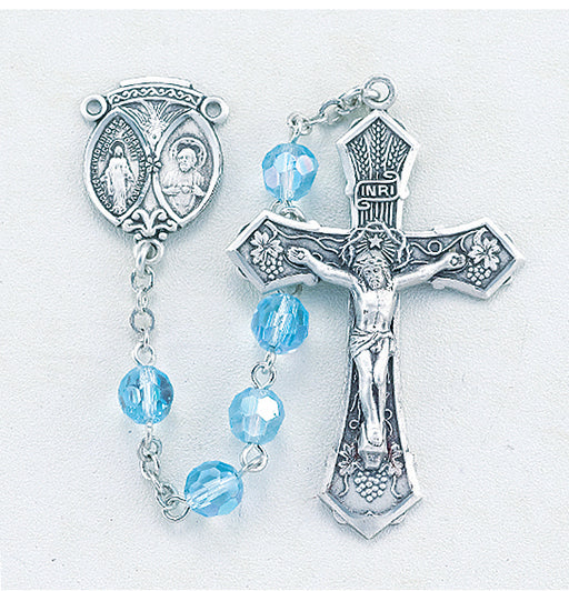 Tin Cut Aqua Aurora Crystal Rosary - Engravable