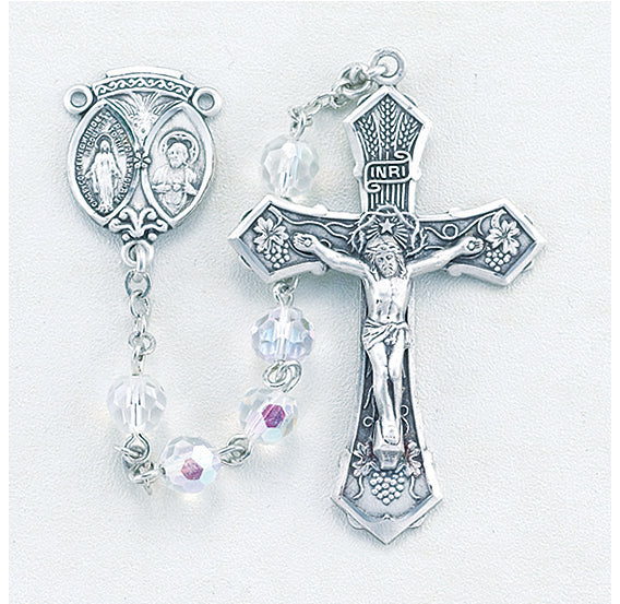 Tin Cut Aurora Crystal Rosary - Engravable