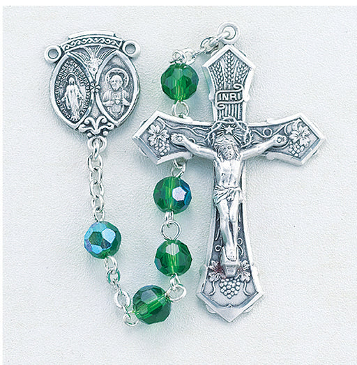 Tin Cut Peridot Aurora Crystal Rosary - Engravable