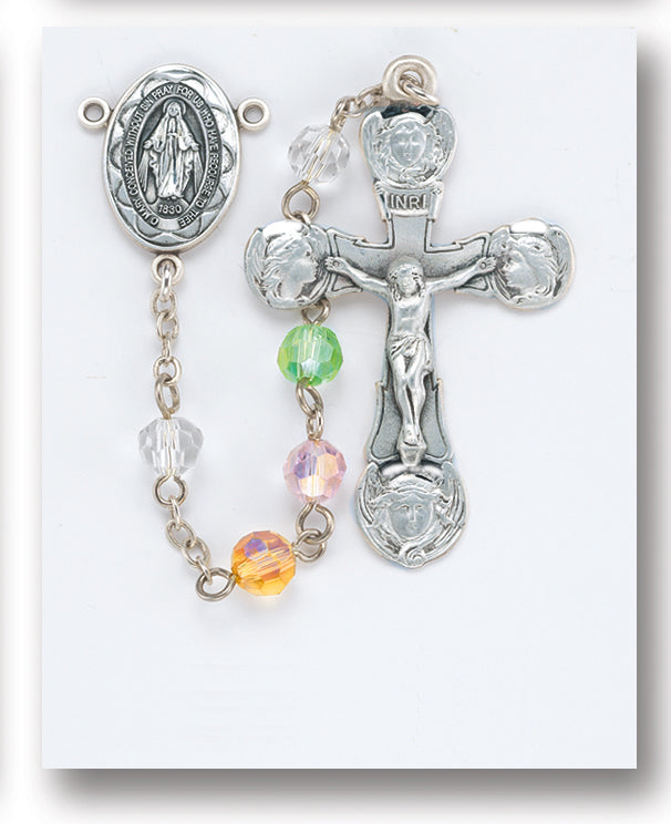 Tin Cut Multi Color Crystal Rosary - Engravable
