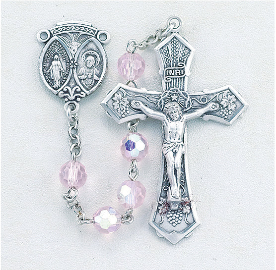 Pink Cut Pink Aurora Crystal Rosary - Engravable