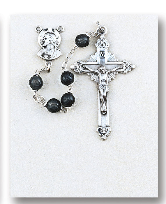 Black Carved Genuine Cocoa Rosary - Engravable