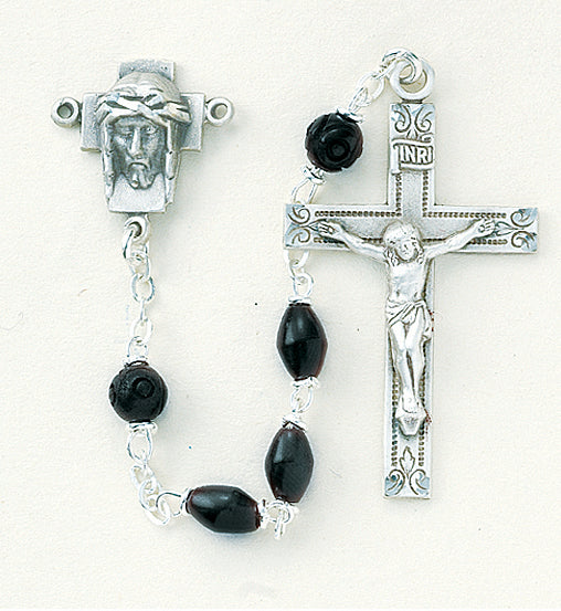 Black Oval Cocoa Rosary - Engravable