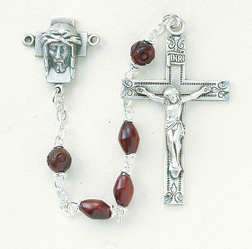 Maroon Oval Cocoa Rosary - Engravable